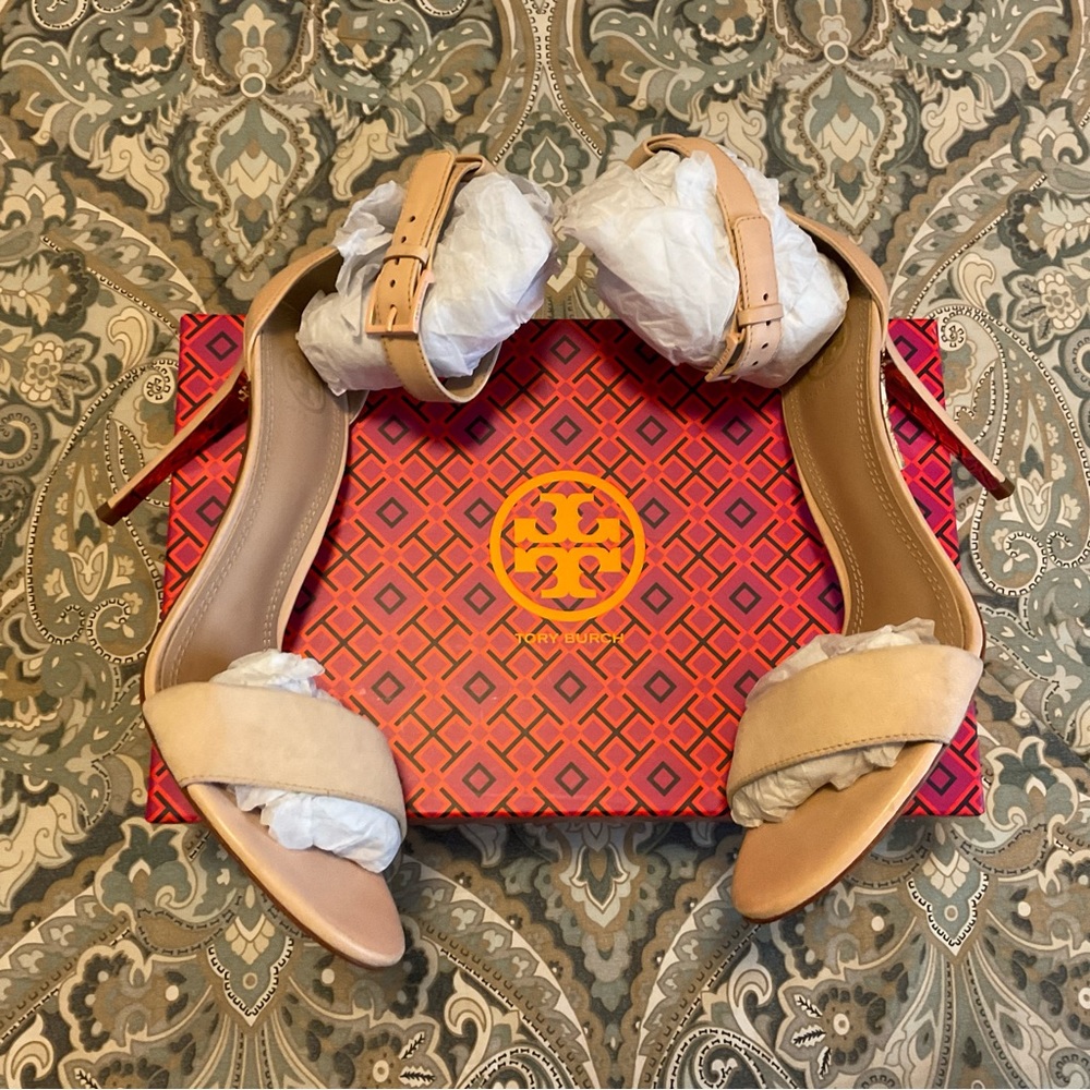 New Tory Burch Keri Nude Ankle Strap Heels Sz 9 M